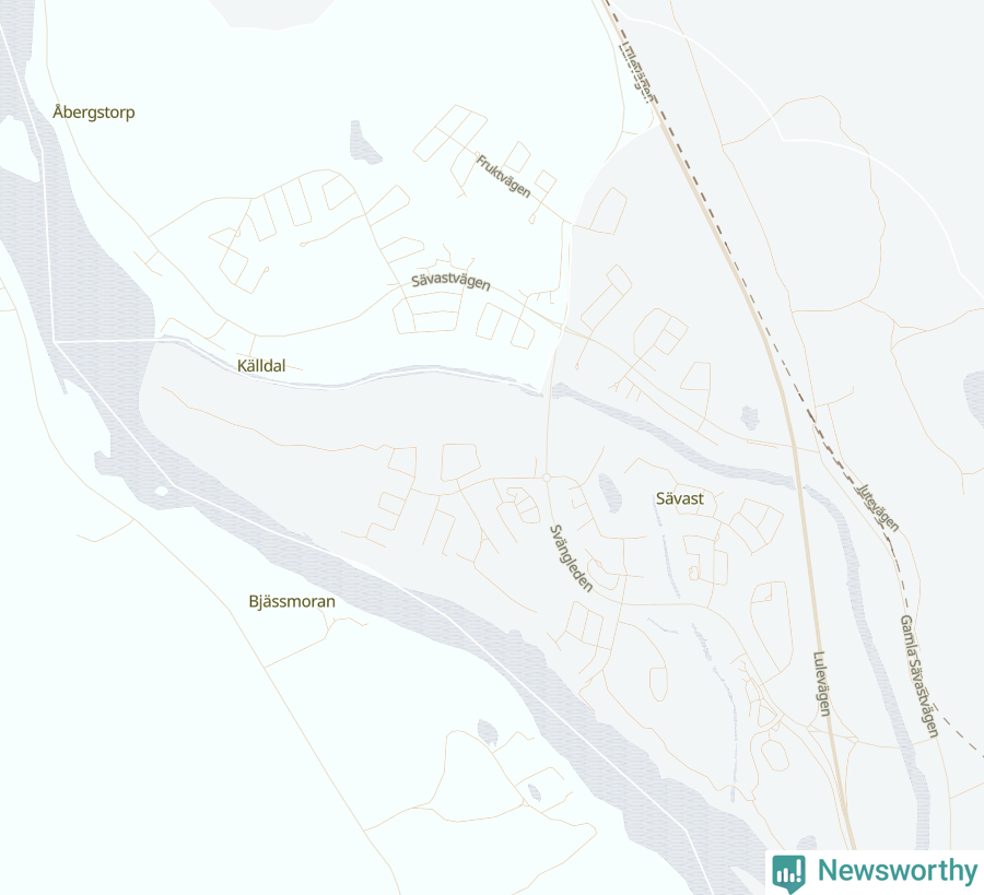 Karta som visar antalet cykelstölder i olika delar av Sävast, se tabell ovan