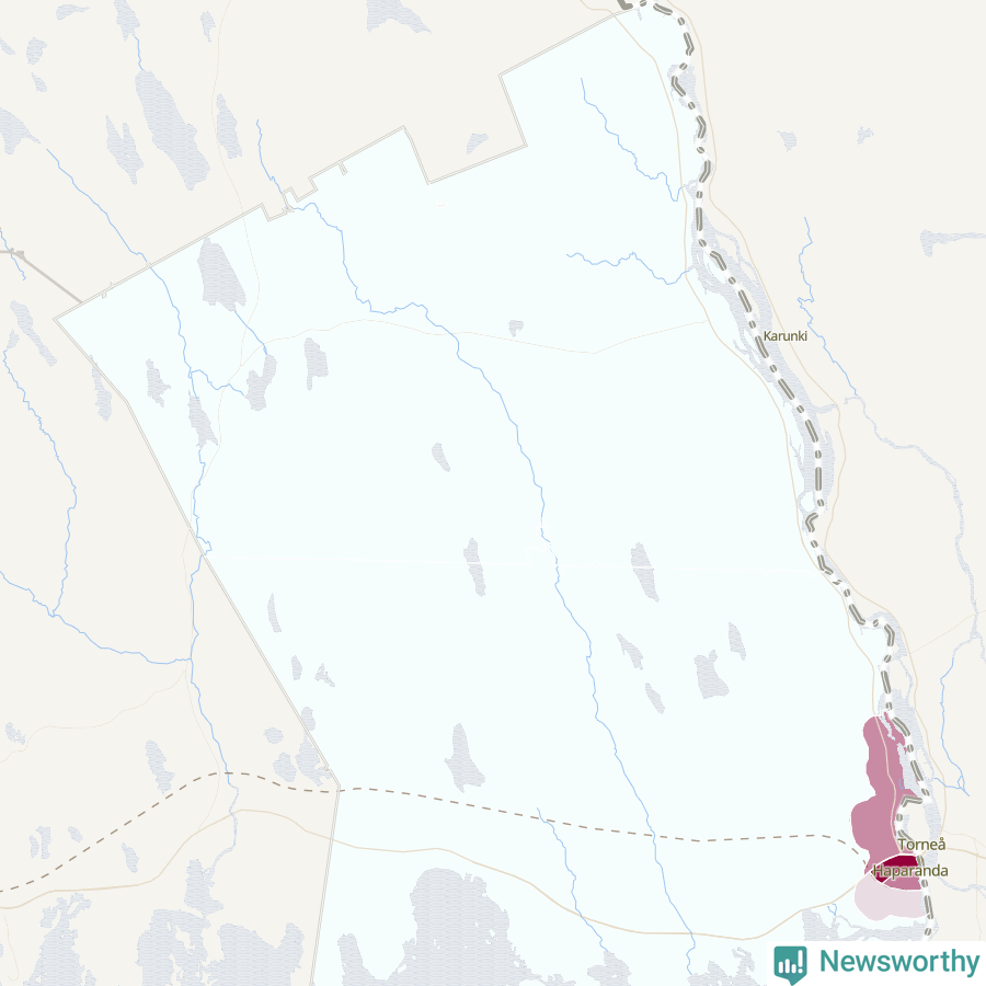 Karta som visar antalet cykelstölder i olika delar av Haparanda kommun, även i tabell nedan